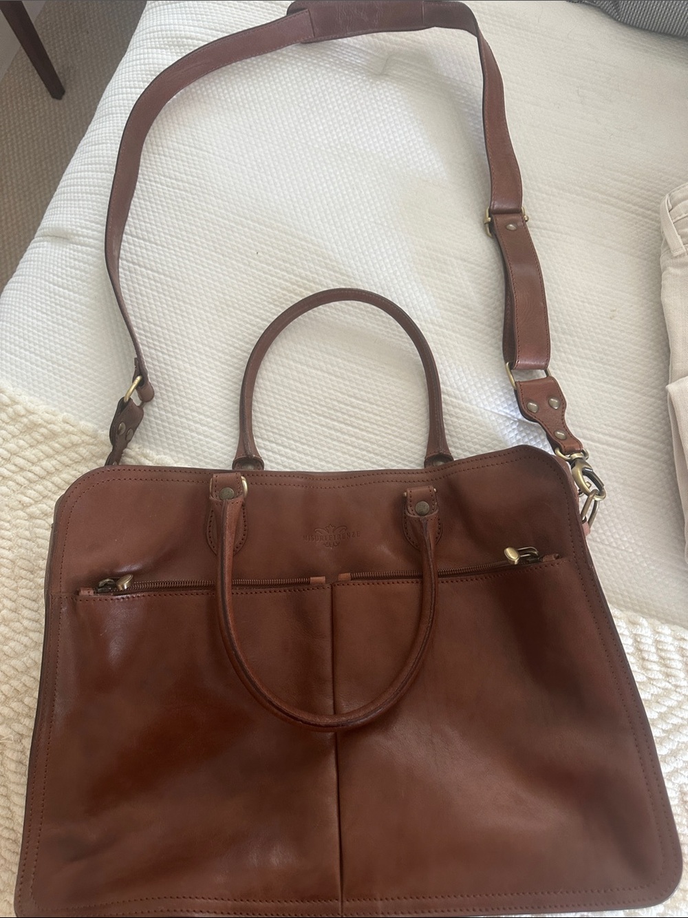 Men's Brown Leather Briefcase with Detachable Shoulder Strap